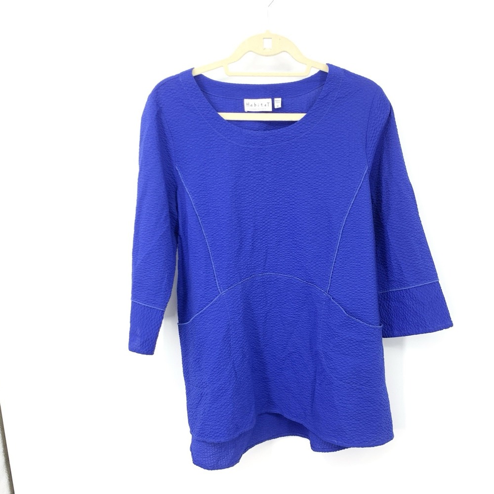 Habitat‎ Women Size Medium Shirt Tunic Top Royal Blue Crinkle Texture 3/4 Sleeve